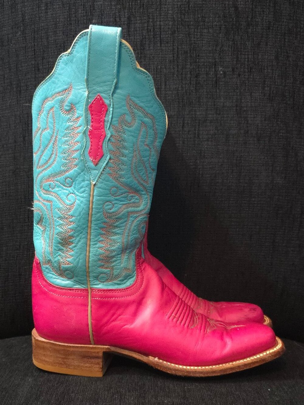 Luccchese 2000 Hot Pink & Turquoise Leather Boots - Woman's Size 5B